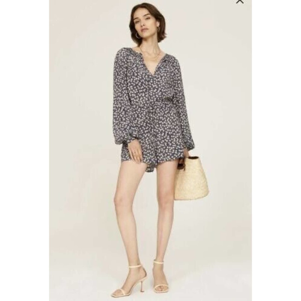 Polo Ralph Lauren‎ Romper Sz 10 Blue Floral Long Sleeve Playsuit Navy MSRP $248